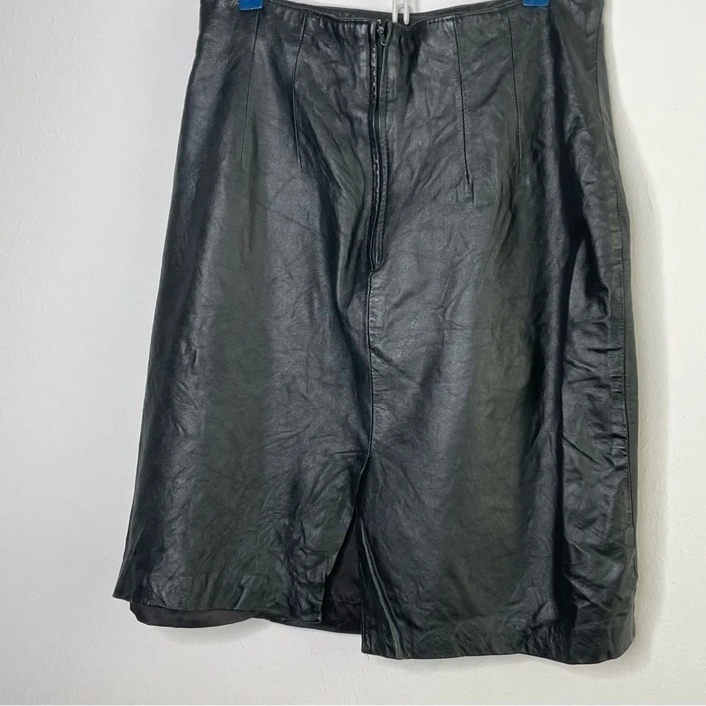 Vintage 90s Y2K black lambskin leather skirt small - Picture 2 of 11